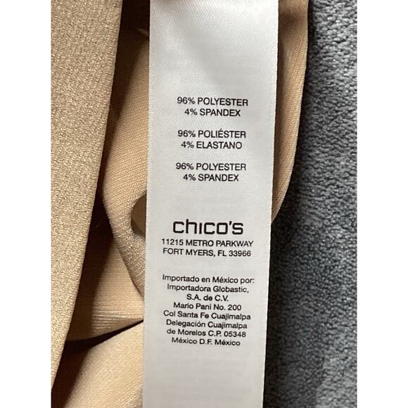 Chicos Blouse Top Women’s Plus Sz 1 Gold Shimmery 3/4 Sleeve Holiday Party - Picture 5 of 7